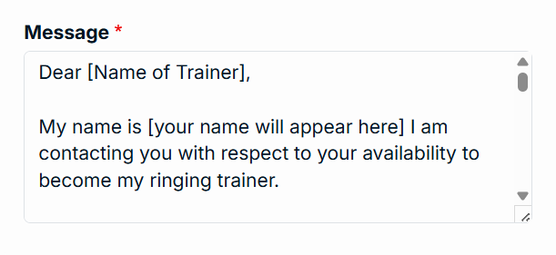 Screenshot of the message to the ringing Trainer inside MyBTO